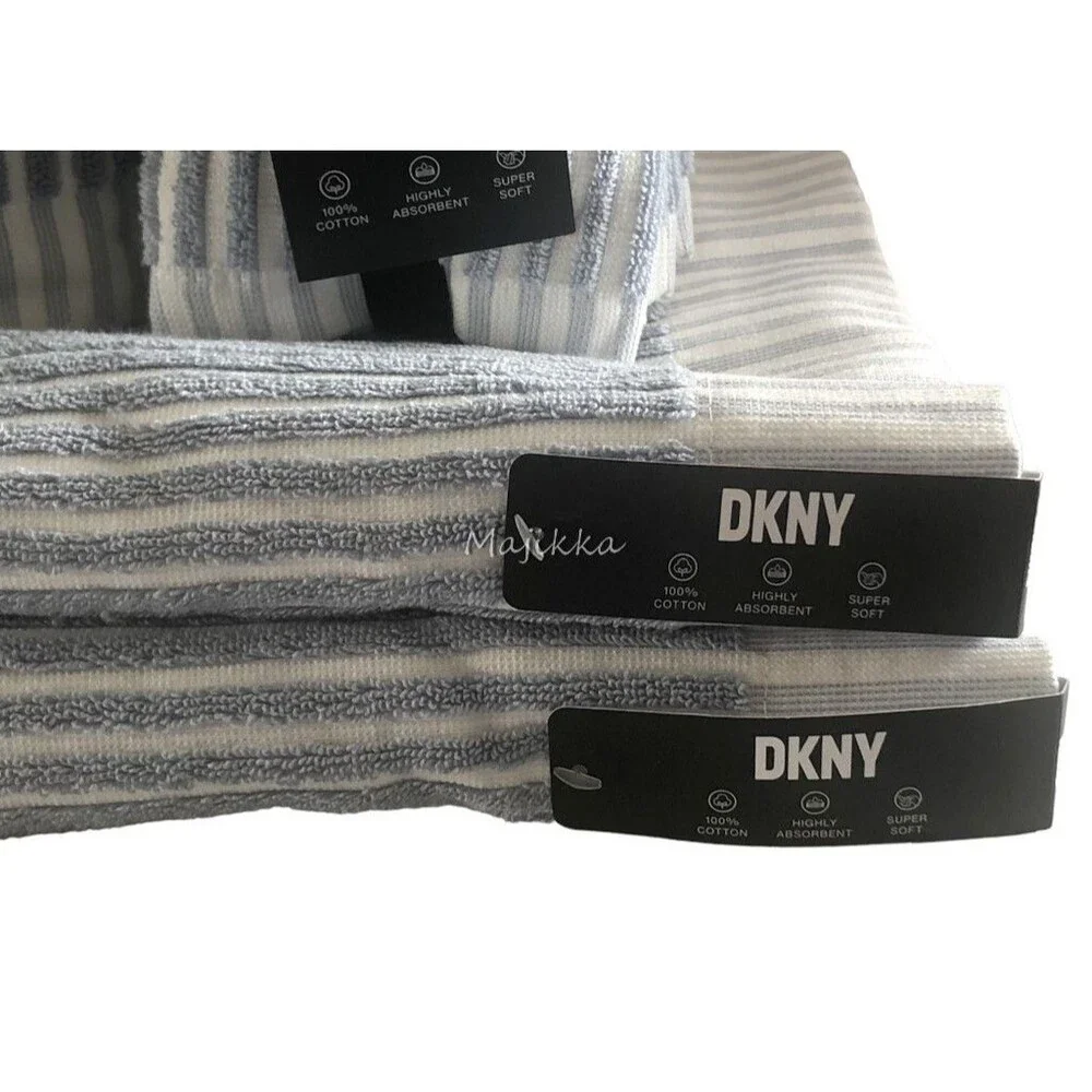 DKNY Cabana Striped 8 Pc Towel Set Blue White 2 Bath Towels 2 Hand 4 Washcloth